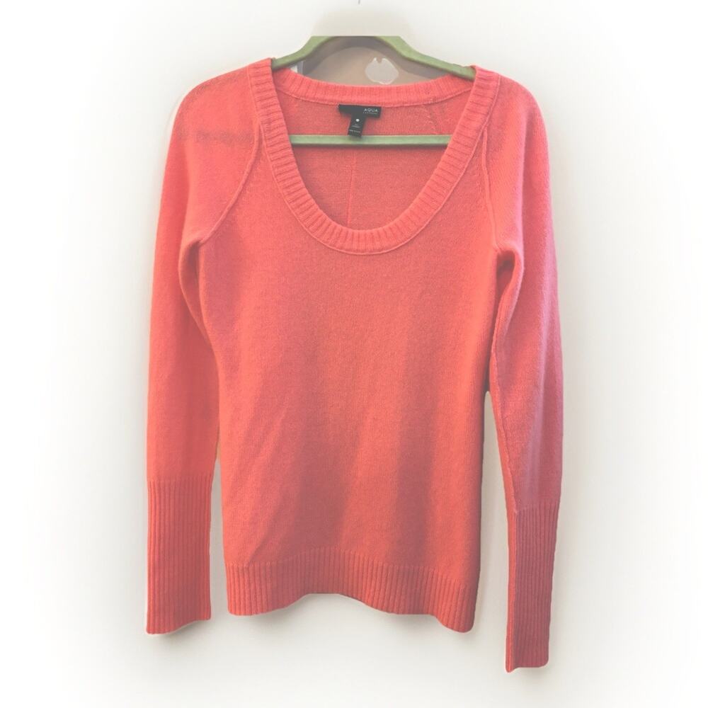 AQUA Cashmere Sweater Crew Neck Coral Long Sleeve Pullovers Medium